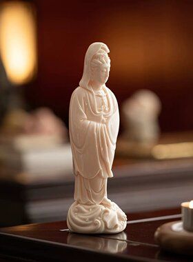 新中式禅意白瓷渡海观音供奉摆件
