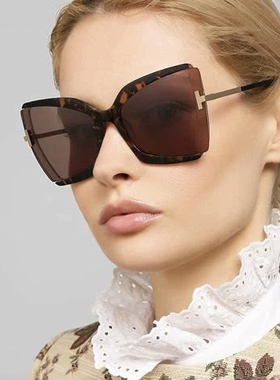 TF766 意大利进口定制花料板材太阳镜 超大框蝶形修脸墨镜 INS款