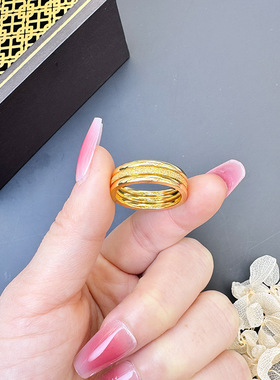 沙金素圈久不掉色男女情侣日常佩戴轻奢磨砂光面戒指