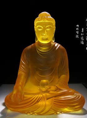 观己琉璃底座带灯琉璃佛像