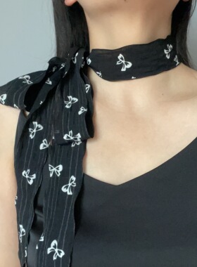 法式复古蝴蝶结长条丝巾春夏百搭装饰腰带纯欲叠戴细围巾雪纺飘带