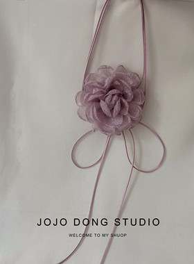 法式超仙紫色玫瑰花系带项链绑带choker长款颈链锁骨链防过敏颈带