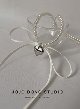 Reina同款金属爱心丝带蝴蝶结珍珠项链小众设计个性时尚锁骨链女