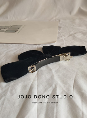 赵丽颖同款立体兔耳朵发夹黑色丝绒蝴蝶结发饰顶夹颅顶少女头饰