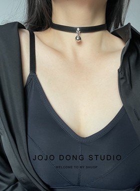 小众y2k纯欲choker项圈铃铛黑色皮颈饰简约脖子饰品朋克项链男女