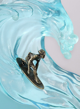 家居装饰鲸鱼水母办公室桌面艺术海洋冲浪实木树脂夜光灯摆件礼品