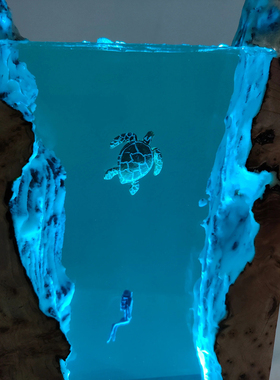 文创饰品治愈系情侣生日礼物海洋海龟潜水员USB小夜灯树脂摆件