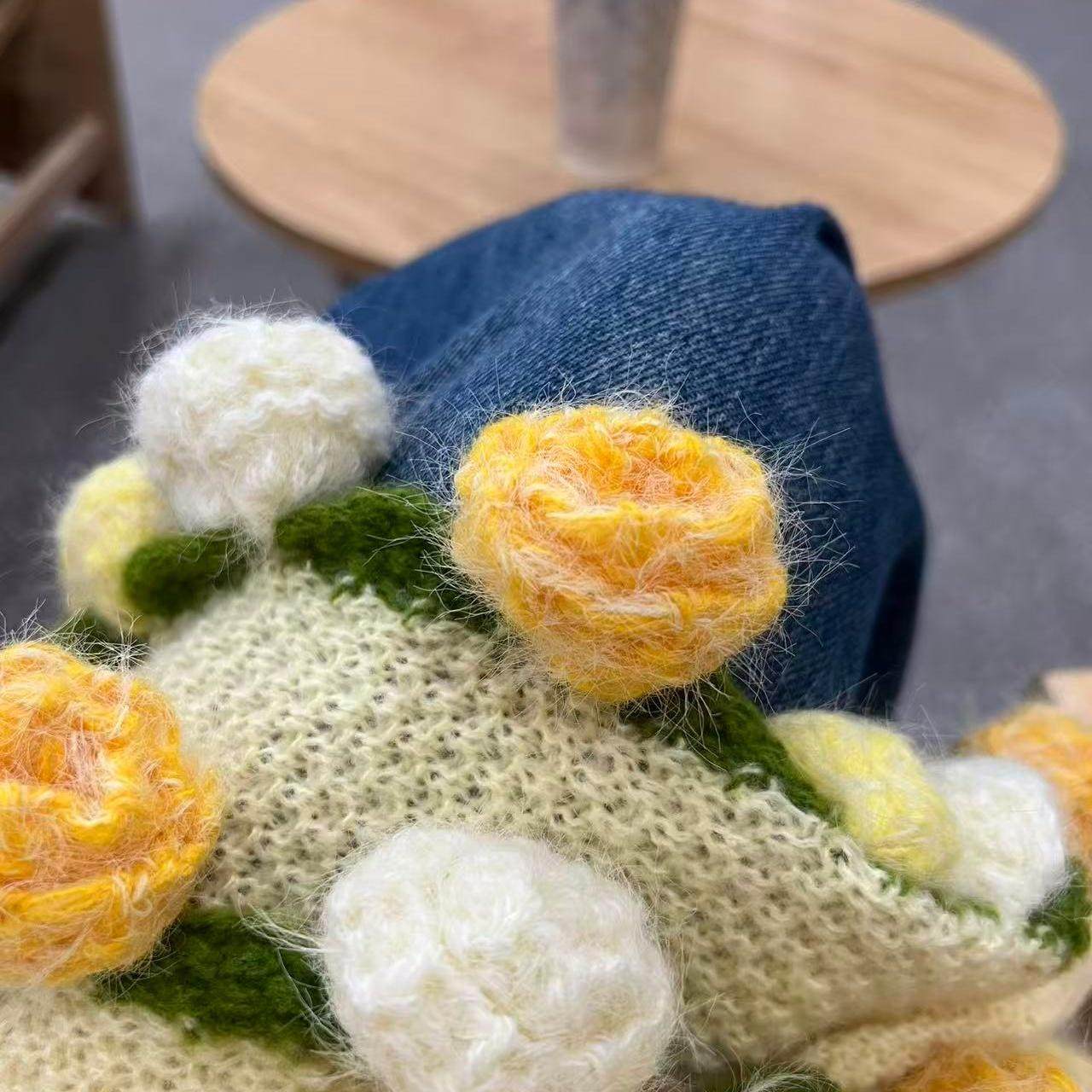 成品玫瑰花朵束渐变三色黄送女友闺蜜生日情人节伴手礼毛线毯子