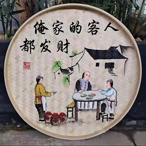 竹编手绘簸箕画装饰画农家小院餐馆挂饰墙饰田园农村墙面背景挂画 - 图3