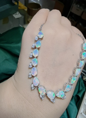 天然欧泊项链，s925银镶嵌