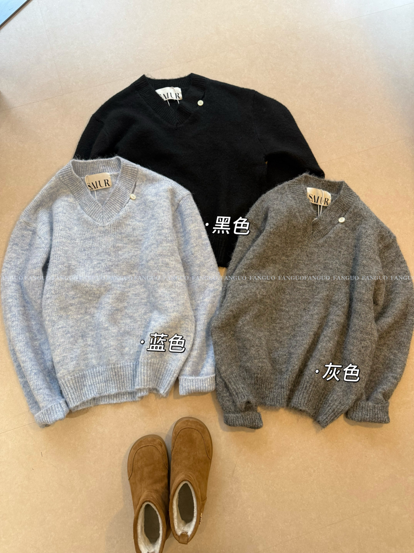 SATU* 拒绝烂大街。慵懒风羊毛马海毛V领针织衫设计感毛衣情侣款,淘宝优惠券,粉丝福利购,淘宝优惠卷