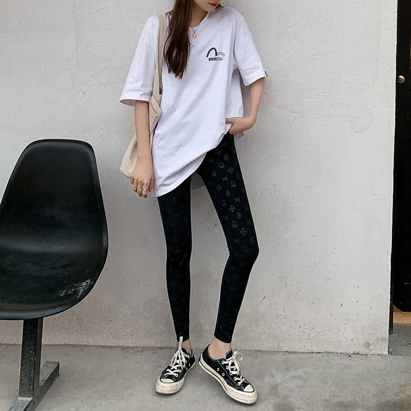 鲨鱼皮打底裤女外穿夏季薄款高腰印花弹力紧身裤黑色小脚九分裤子,淘宝优惠券,粉丝福利购,淘宝优惠卷