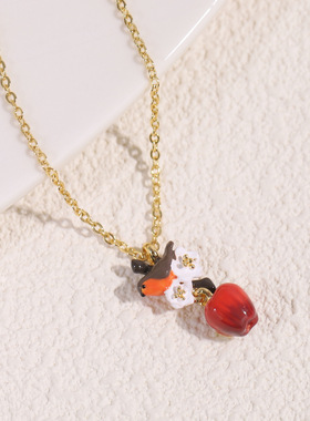 果色物语知更鸟红苹果翡翠项链