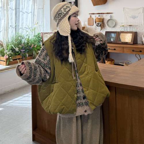 大码女装2025秋冬胖mm慵懒绑带毛衣外套+灯芯绒棉马甲+垂感阔腿裤 - 图1