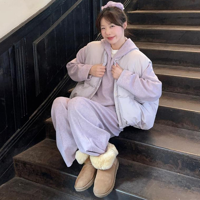 大码女装2025慵懒风香芋紫棉服马甲运动休闲宽松卫衣垂感阔腿套装,淘宝优惠券,粉丝福利购,淘宝优惠卷