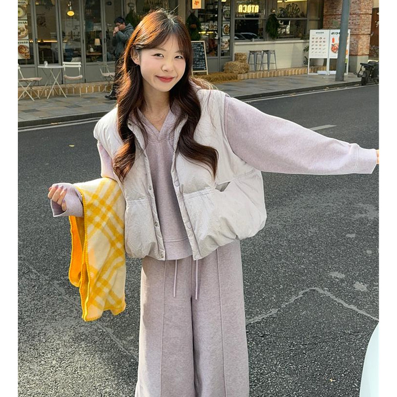 大码女装2025慵懒风香芋紫棉服马甲运动休闲宽松卫衣垂感阔腿套装,淘宝优惠券,粉丝福利购,淘宝优惠卷