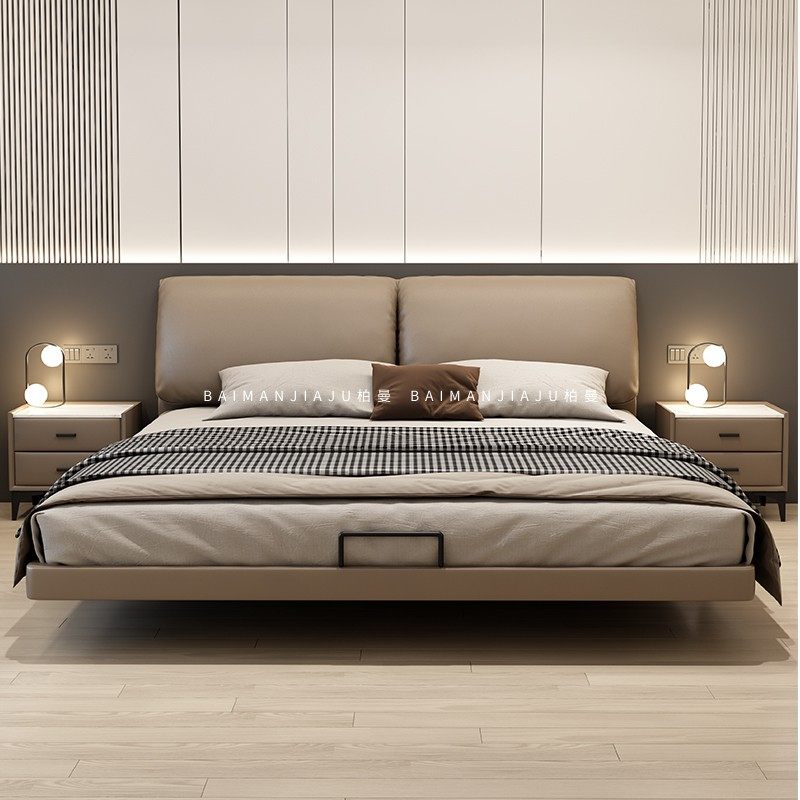 柏曼家具大象耳朵软靠真皮床2米现代简约主卧真皮婚床悬浮双人床,淘宝优惠券,粉丝福利购,淘宝优惠卷