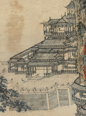 仇英仙山楼阁图真迹复制画原大高清宣纸仿古画山水竖版临摹画稿