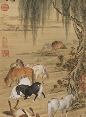 郎世宁国画复制品高清画心