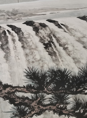 高清微喷宣纸复制画黄君壁松颜泉声图国画横幅山水客厅办公室挂画