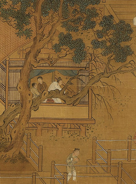 明仇英園林清課圖台北故宫藏真迹复制画绢画山水人物工笔古画装饰