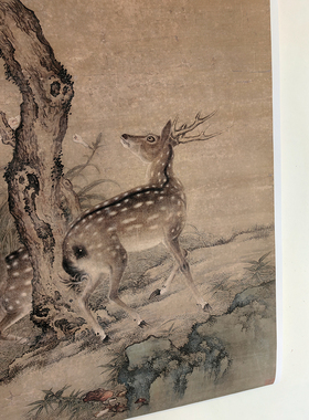 清沈铨柏鹿图国画工笔画临摹画稿动物走兽画仿古画复制画装饰画芯