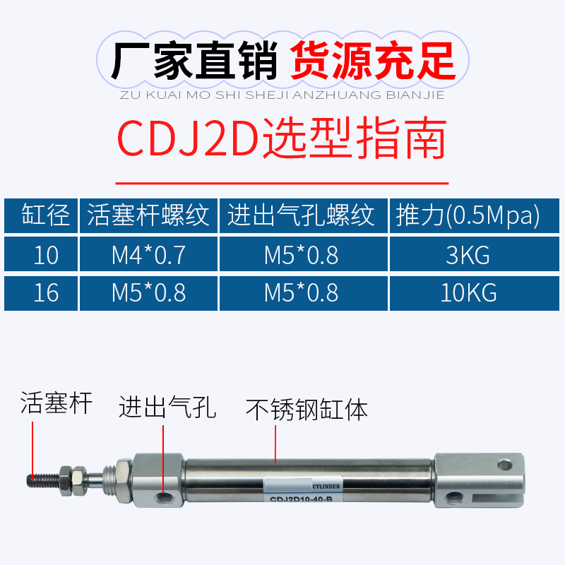 不锈钢迷你气缸双耳CJ2D/CDJ2D10/16-5/10/15/30/50/60-B气缸附件-图1