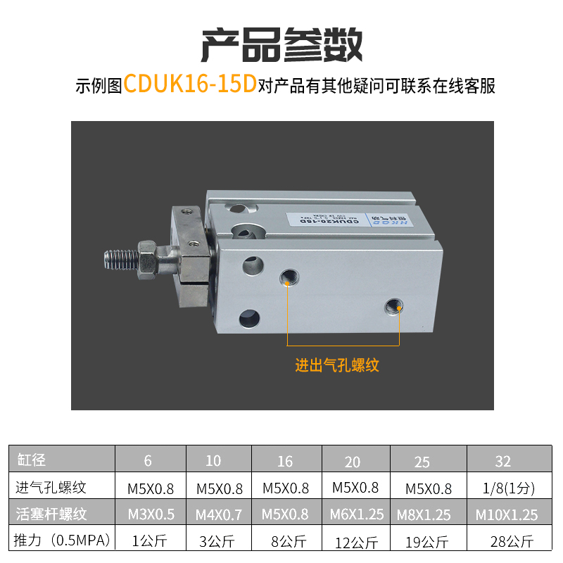 自由安装小型气缸CDUK6-32X5D/10D/15D/20D/25D/30D*40D*50D*60D - 图1