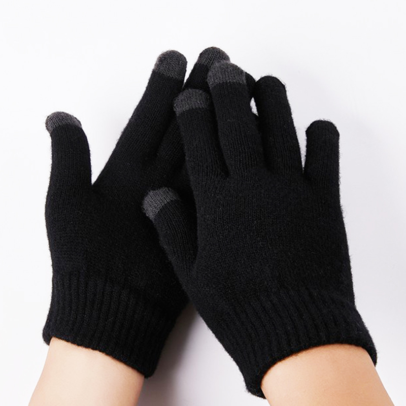 100%棉羊毛男士毛线手套冬季骑行防风保暖可触屏学生冬天骑车女厚 - 图0