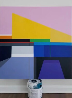 DG.纯手绘抽象几何建筑色块油画