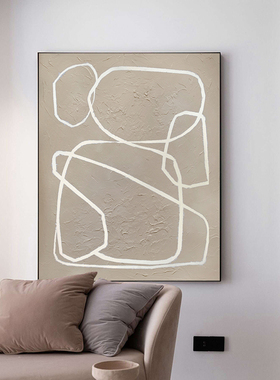 QY.ART现代极简纯手工肌理立体线条油画落地抽象玄关沙发入户客厅