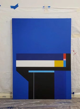 纯手绘抽象竖版几何建筑色块油画