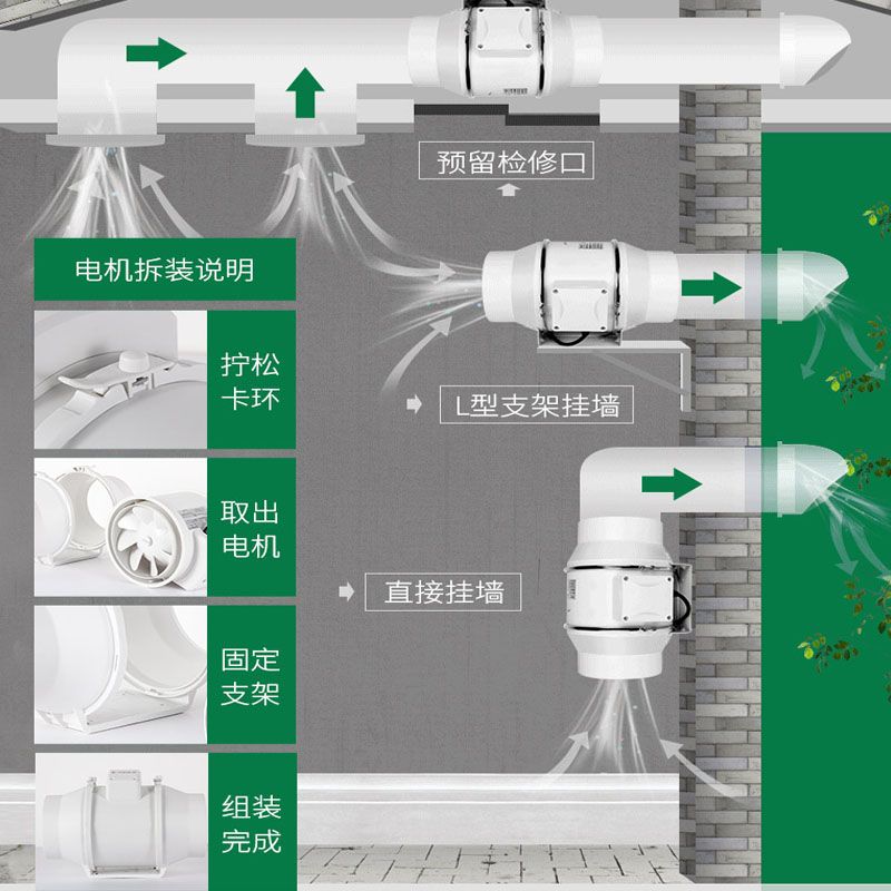 金羚换气扇增压管道风机全导管大风量强力抽风机低噪家用抽油烟机