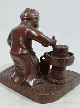 仿古黄铜时来运转童子摆件滴水成金招财童子磨豆装饰品家居装饰品