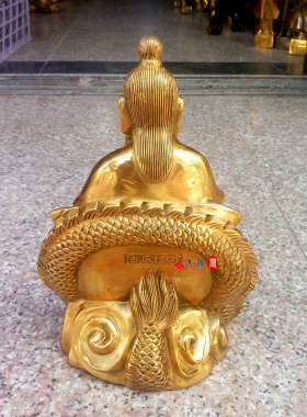 黄铜陆压道君坐龙摆件 大号陆压道人创始元灵四大弟子之一铜像