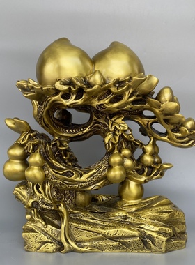 黄铜寿桃摆件大号福寿双全多福多寿寿桃葫芦招财纳福家居客厅礼品