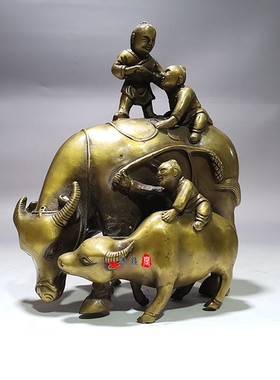 铜器童子牧牛摆件家居办公室