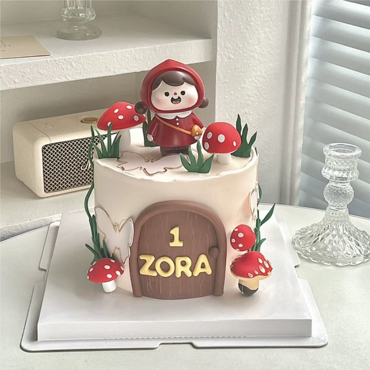 蘑菇女孩女宝宝生日蛋糕装饰摆件森林系小红帽卡通蘑菇仙人掌插件
