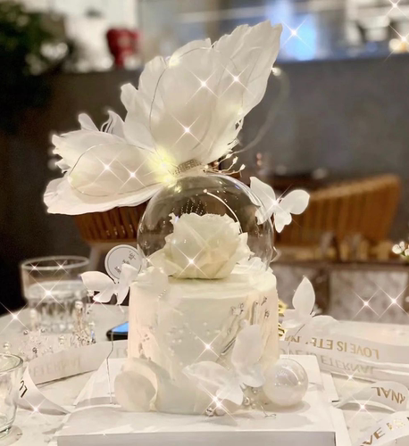 网红大蝴蝶仙女生日蛋糕装饰插件唯美女神羽毛翅膀玻璃罩水晶球 - 图1