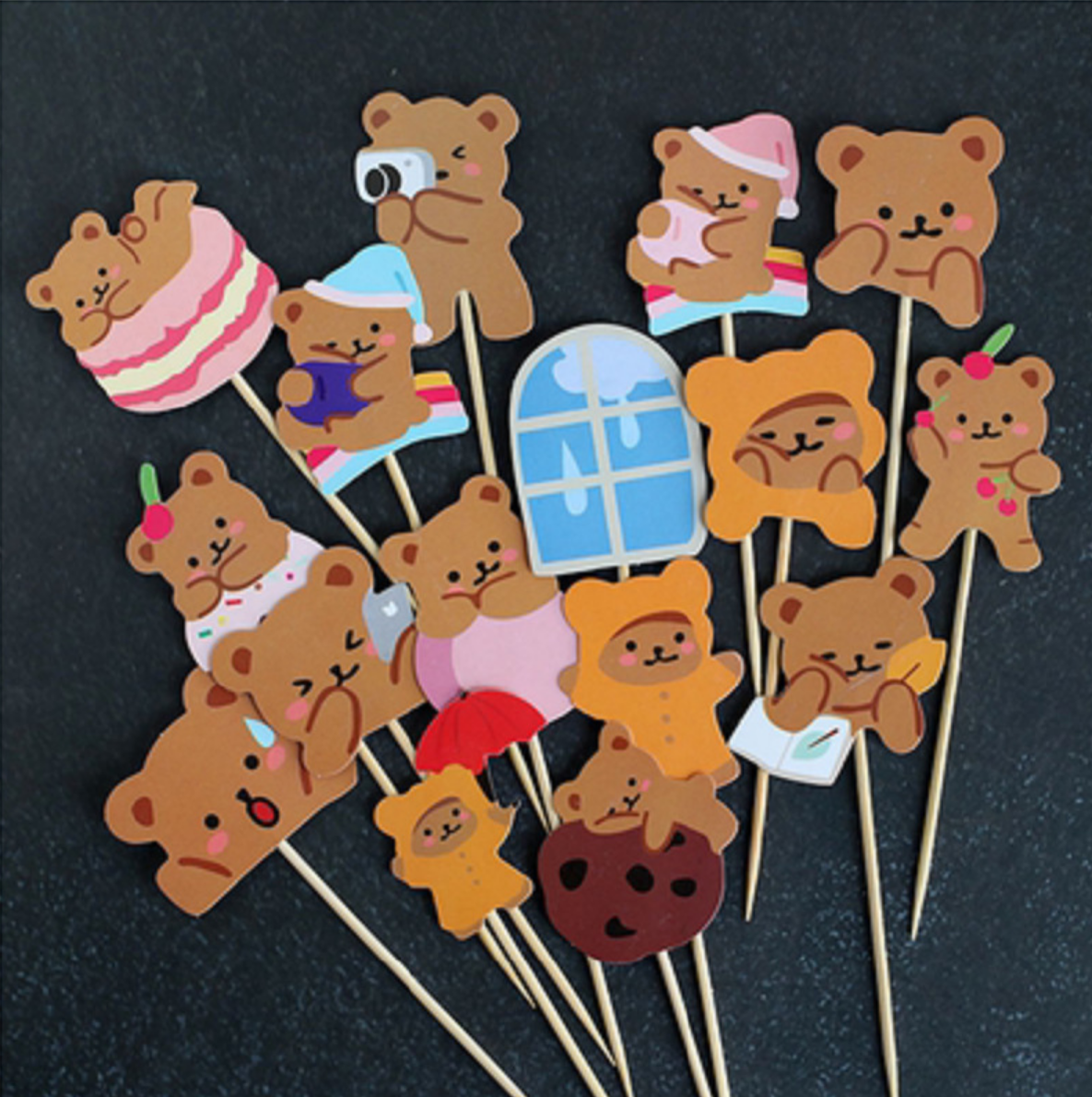 六一儿童节纸杯杯子蛋糕装饰插卡可爱小熊贴纸卡片插件卡通插牌,淘宝优惠券,粉丝福利购,淘宝优惠卷