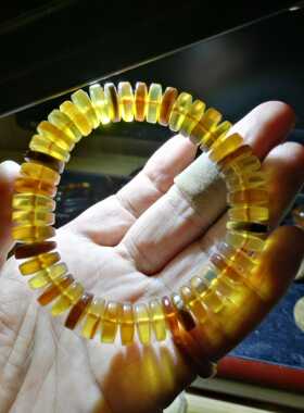 缅甸琥珀蜜蜡车轮珠带证书手串