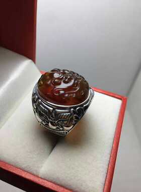 天然缅甸兽面活口带证书男士戒指