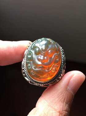 缅甸琥珀兽面活口带证书戒指包邮