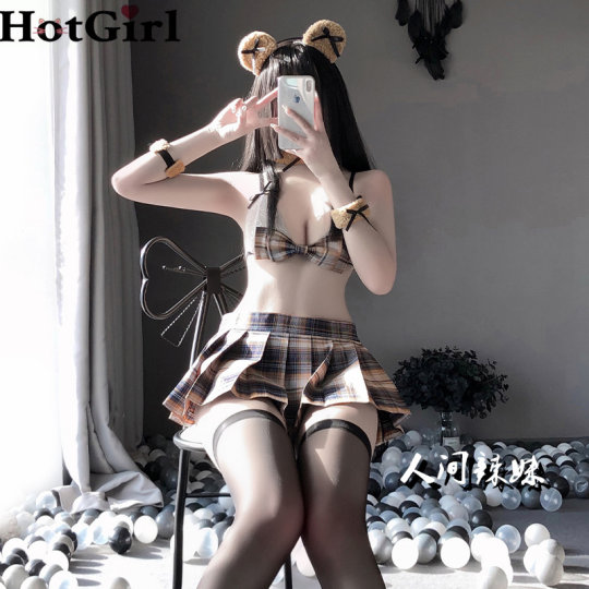 人间辣妹：泰迪小熊!!情趣三点式可爱性感睡衣小胸内衣家居服发箍