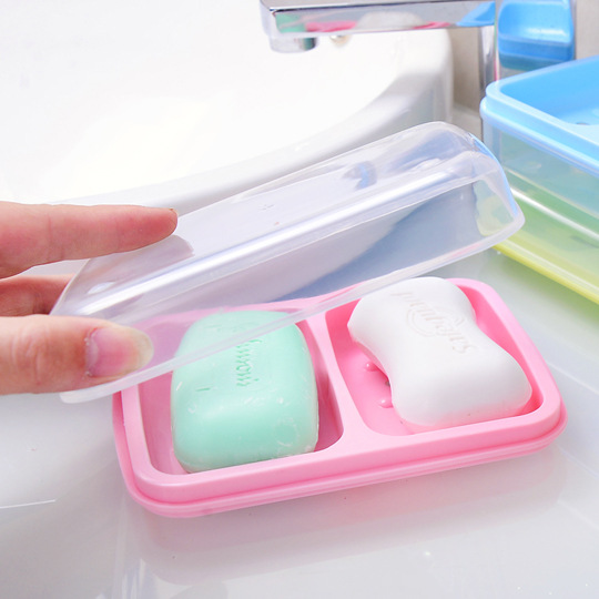 创意双格带盖沥水香皂盒旅行出差便携肥皂盒洗脸洗手防水手工皂架