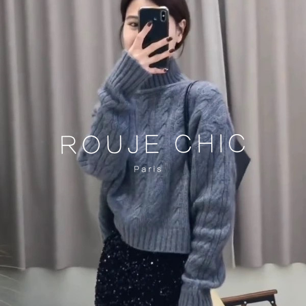 ROUJE CHIC法式高级感软糯紫色高领针织衫女秋冬复古短款毛衣上衣,淘宝优惠券,粉丝福利购,淘宝优惠卷