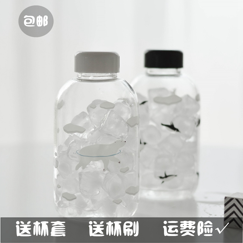 極地北極熊企鵝高硼矽耐熱玻璃杯 創意可愛水壺便攜隨手杯送杯套