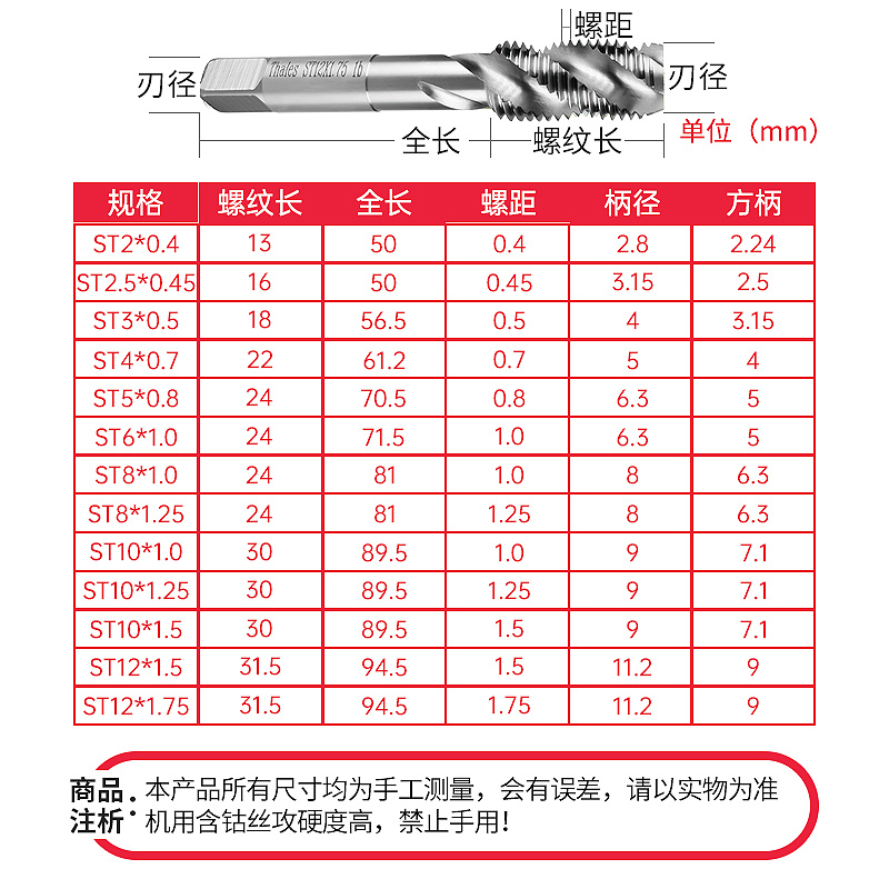 ST钢丝螺套专用牙套丝锥攻丝钻头含钴丝攻螺纹护套螺旋丝锥M2-M30 - 图3