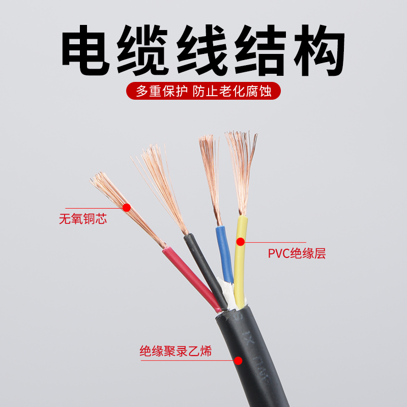 整卷RVV电缆线国标铜芯2 3 4 5芯0.75 1 1.5 2.5 4 6平方软护套线