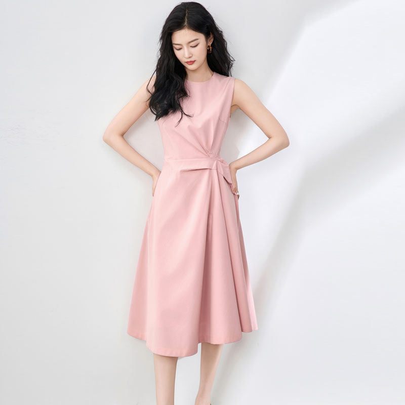 迪奥夏季连衣裙女25新款法式气质优雅背心裙简约收腰褶皱无袖裙子 - 图2